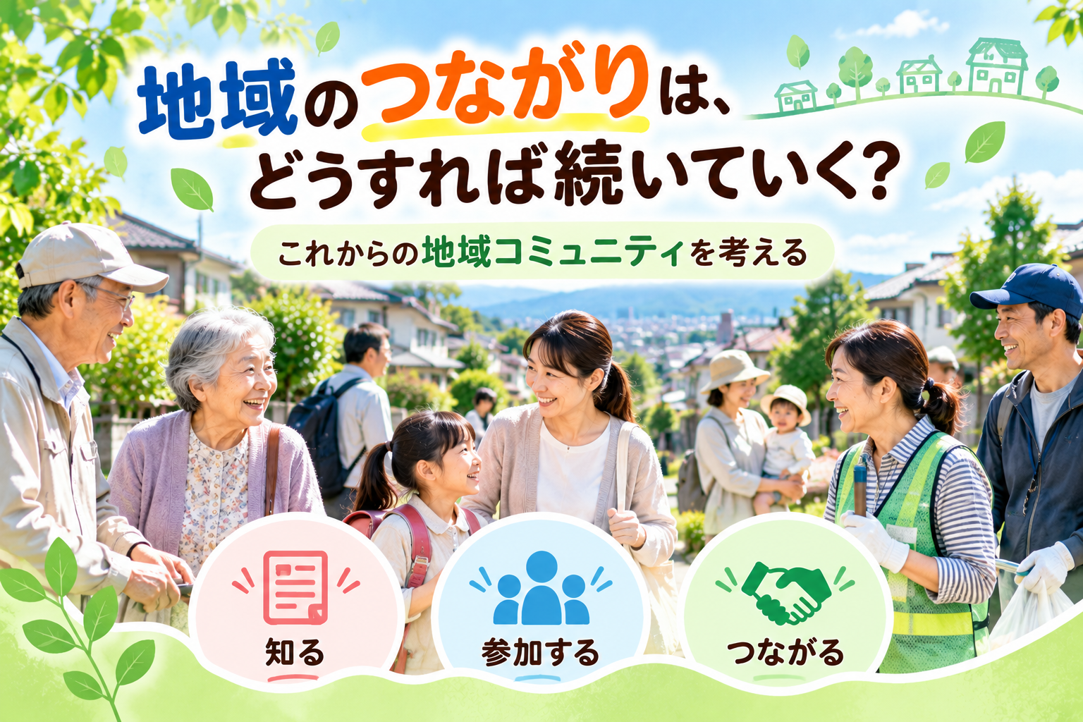 世代を超えて交流する住民と地域のつながりを表現したイメージ